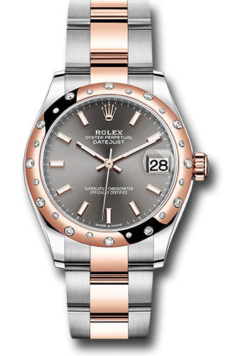 Rolex Steel and Everose Gold Datejust 31 Watch - 24 Diamond Bezel - Dark Rhodium Index Dial - Oyster Bracelet - 278341RBR dkrhio
