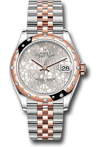 Rolex Everose Rolesor Datejust 31 Watch - Domed, Diamond Bezel - Silver Floral Motif Diamond Dial - Jubilee Bracelet - 278341rbr sflomdj