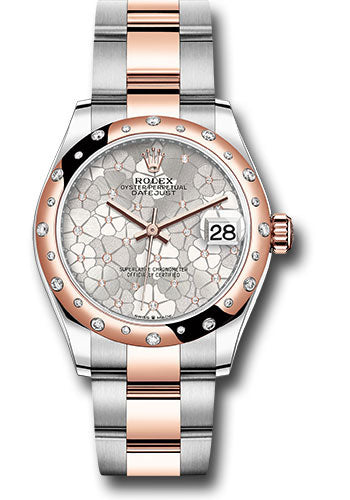 Rolex Everose Rolesor Datejust 31 Watch - Domed, Diamond Bezel - Silver Floral Motif Diamond Dial - Oyster Bracelet - 278341rbr sflomdo
