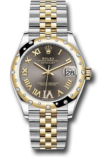 Rolex Steel and Yellow Gold Datejust 31 Watch - Domed Diamond Bezel - Dark Grey Diamond Roman Six Dial - Jubilee Bracelet - 278343 dkgdr6j
