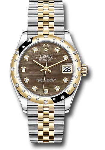 Rolex Steel and Yellow Gold Datejust 31 Watch - Domed Diamond Bezel - Dark Mother-of-Pearl Diamond Dial - Jubilee Bracelet - 278343 dkmdj