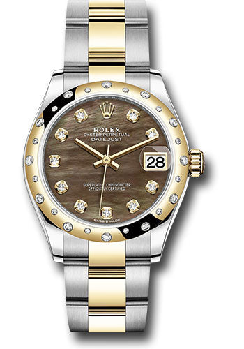 Rolex Steel and Yellow Gold Datejust 31 Watch - Domed Diamond Bezel - Dark Mother-of-Pearl Diamond Dial - Oyster Bracelet - 278343 dkmdo