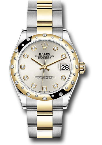 Rolex Steel and Yellow Gold Datejust 31 Watch - Domed Diamond Bezel - Silver Diamond Dial - Oyster Bracelet - 278343 sdo