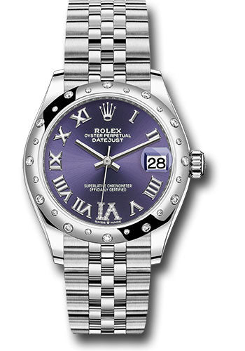 Rolex Steel and White Gold Datejust 31 Watch - Domed 24 Diamond Bezel - Aubergine Roman Diamond 6 Dial - Jubilee Bracelet - 278344RBR aubdr6j