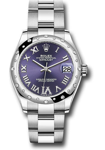 Rolex Steel and White Gold Datejust 31 Watch - Domed 24 Diamond Bezel - Aubergine Roman Diamond 6 Dial - Oyster Bracelet - 278344RBR aubdr6o
