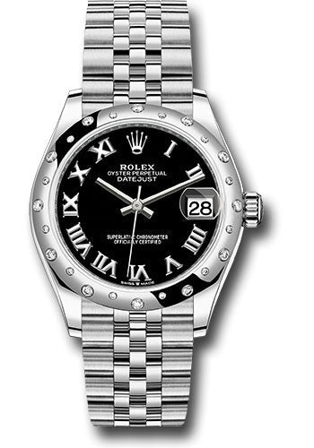 Rolex Steel and White Gold Datejust 31 Watch - Domed 24 Diamond Bezel - Black Roman Dial - Jubilee Bracelet - 278344RBR bkrj