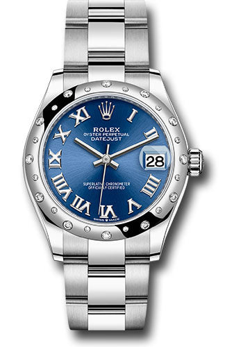 Rolex Steel and White Gold Datejust 31 Watch - Domed 24 Diamond Bezel - Blue Roman Dial - Oyster Bracelet - 2021 Release - 278344RBR blro