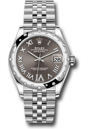 Rolex Steel and White Gold Datejust 31 Watch - Domed 24 Diamond Bezel - Dark Grey Roman Diamond 6 Dial - Jubilee Bracelet - 278344RBR dkgdr6j