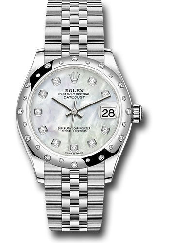 Rolex Steel and White Gold Datejust 31 Watch - Domed 24 Diamond Bezel - White Mother-Of-Pearl Diamond Dial - Jubilee Bracelet - 278344RBR mdj