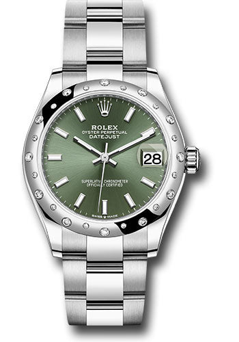 Rolex Steel and White Gold Datejust 31 Watch - Domed 24 Diamond Bezel - Mint Green Index Dial - Oyster Bracelet - 278344RBR mgio