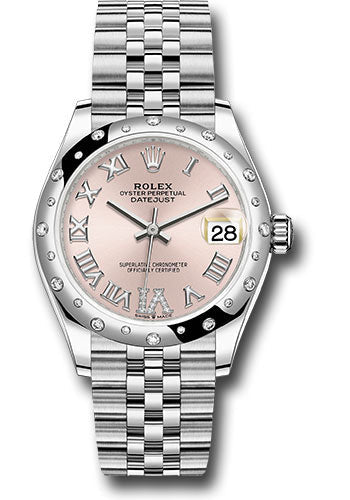 Rolex Steel and White Gold Datejust 31 Watch - Domed 24 Diamond Bezel - Pink Roman Diamond 6 Dial - Jubilee Bracelet - 278344RBR pdr6j