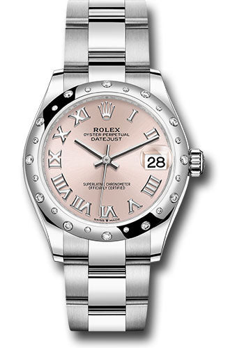 Rolex Steel and White Gold Datejust 31 Watch - Domed 24 Diamond Bezel - Pink Roman Dial - Oyster Bracelet - 278344RBR pro