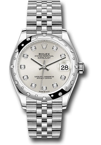 Rolex Steel and White Gold Datejust 31 Watch - Domed 24 Diamond Bezel - Silver Diamond Dial - Jubilee Bracelet - 278344RBR sdj
