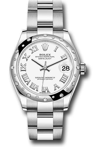 Rolex Steel and White Gold Datejust 31 Watch - Domed 24 Diamond Bezel - White Roman Dial - Oyster Bracelet - 278344RBR wro