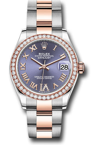 Rolex Steel and Everose Gold Datejust 31 Watch - 46 Diamond Bezel - Aubergine Diamond Roman VI Dial - Oyster Bracelet - 278381RBR aubdr6o