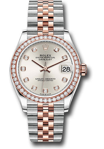 Rolex Steel and Everose Gold Datejust 31 Watch - 46 Diamond Bezel - Silver Diamond Dial - Jubilee Bracelet - 278381RBR sdj