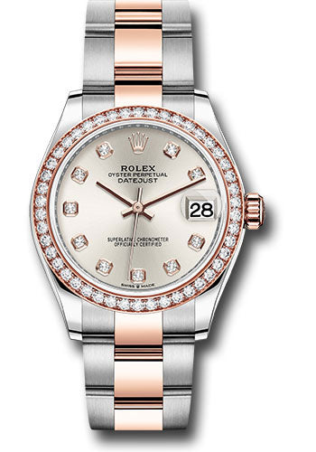 Rolex Steel and Everose Gold Datejust 31 Watch - 46 Diamond Bezel - Silver Diamond Dial - Oyster Bracelet - 278381RBR sdo