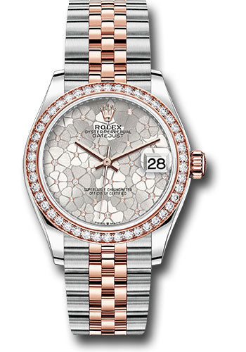 Rolex Everose Rolesor Datejust 31 Watch - Diamond Bezel - Silver Floral Motif Diamond Dial - Jubilee Bracelet - 278381rbr sflomdj