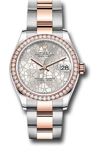Rolex Everose Rolesor Datejust 31 Watch - Diamond Bezel - Silver Floral Motif Diamond Dial - Oyster Bracelet - 278381rbr sflomdo