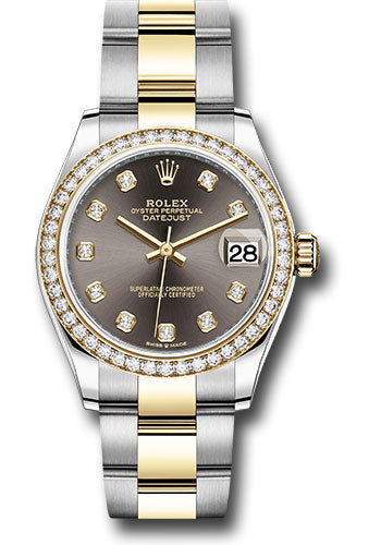 Rolex Steel and Yellow Gold Datejust 31 Watch - Diamond Bezel - Dark Grey Diamond Dial - Oyster Bracelet - 278383RBR dkgdo