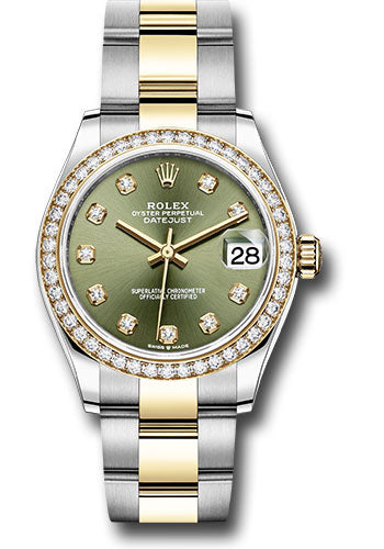 Rolex Steel and Yellow Gold Datejust 31 Watch - Diamond Bezel - Olive Green Diamond Dial - Oyster Bracelet - 278383RBR ogdo
