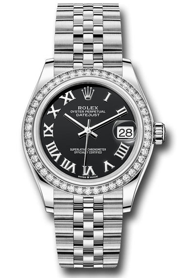 Rolex Steel and White Gold Datejust 31 Watch - Diamond Bezel - Black Roman Dial - Jubilee Bracelet - 278384RBR bkrj