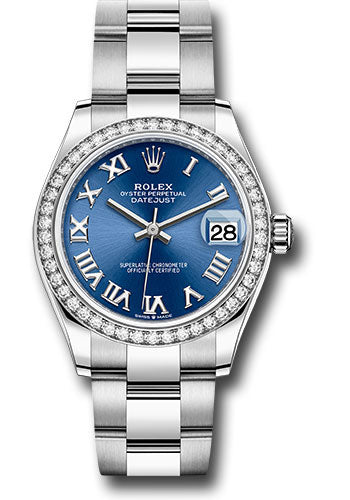 Rolex Steel and White Gold Datejust 31 Watch - Diamond Bezel - Blue Roman Dial - Oyster Bracelet - 278384RBR blro