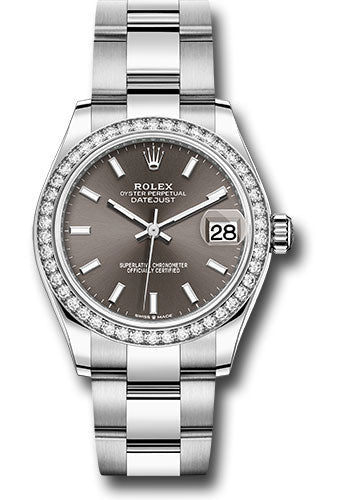 Rolex Steel and White Gold Datejust 31 Watch - Diamond Bezel - Dark Grey Index Dial - Oyster Bracelet - 278384RBR dkgio