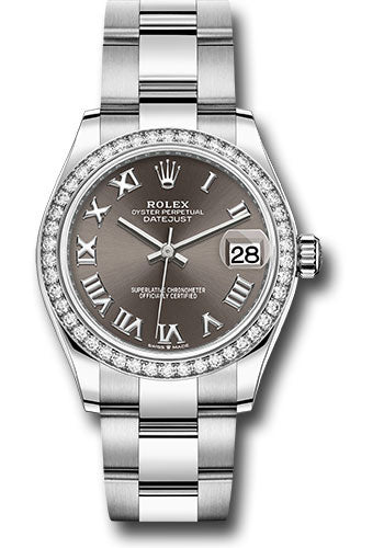 Rolex Steel and White Gold Datejust 31 Watch - Diamond Bezel - Dark Grey Roman Dial - Oyster Bracelet - 278384RBR dkgro