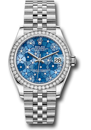 Rolex White Rolesor Datejust 31 Watch - Diamond Bezel - Azzurro Blue Floral Motif Diamond Dial - Jubilee Bracelet - 278384rbr azflomdj