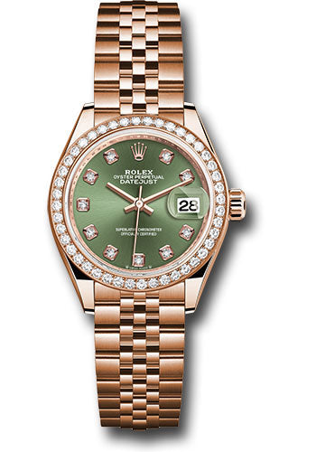 Rolex Everose Gold Lady-Datejust Watch - Diamond Bezel - Olive Green Diamond 6 Dial - Jubilee Bracelet - 279135rbr ogdj