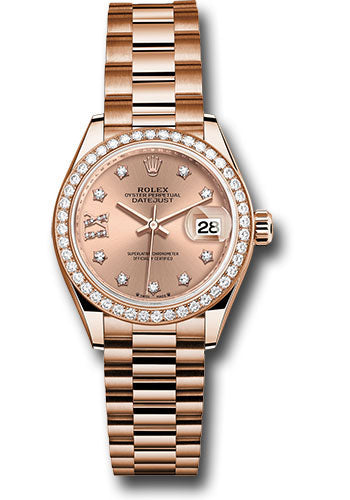 Rolex Everose Gold Lady-Datejust Watch - Diamond Bezel - RosŽ Star Diamond Roman 9 Dial - President Bracelet - 279135rbr rs9dix8dp
