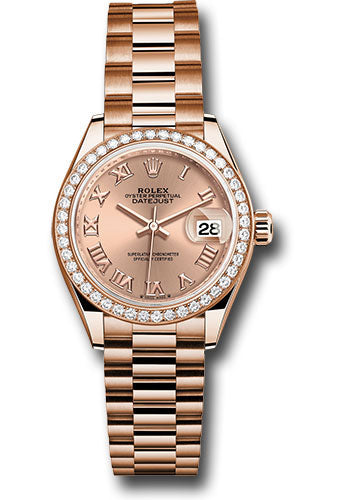 Rolex Everose Gold Lady-Datejust Watch - Diamond Bezel - RosŽ Roman Dial - President Bracelet - 279135rbr rsrp