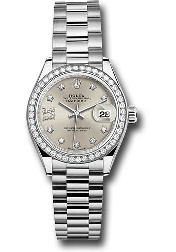 Rolex White Gold Lady-Datejust Watch - 44 Diamond Bezel - Silver Diamond Dial - President Bracelet - 279139rbr s9dix8dp