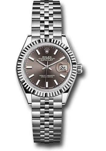 Rolex Steel and White Gold Rolesor Lady-Datejust 28 Watch - Fluted Bezel - Dark Grey Index Dial - Jubilee Bracelet - 279174 dgij