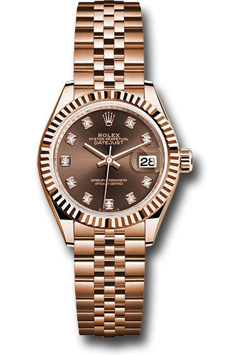 Rolex Everose Gold Lady-Datejust Watch - Fluted Bezel - Chocolate Diamond Dial - Jubilee Bracelet - 279175 chodj