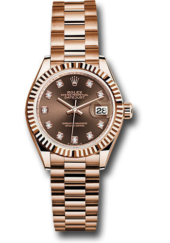 Rolex Everose Gold Lady-Datejust Watch - Fluted Bezel - Chocolate Diamond Dial - President Bracelet - 279175 chodp