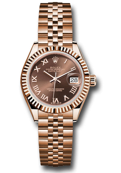 Rolex Everose Gold Lady-Datejust Watch - Fluted Bezel - Chocolate Roman Dial - Jubilee Bracelet - 279175 chorj