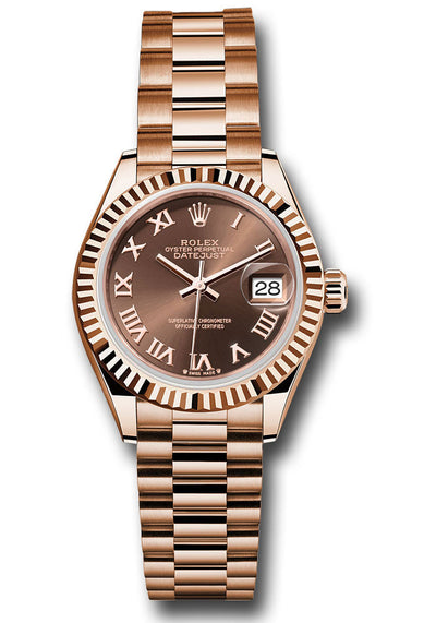 Rolex Everose Gold Lady-Datejust Watch - Fluted Bezel - Chocolate Roman Dial - President Bracelet - 279175 chorp