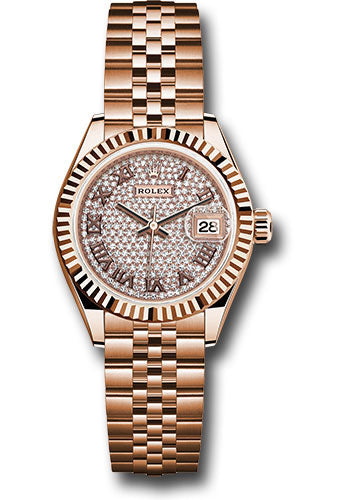 Rolex Everose Gold Lady-Datejust Watch - Fluted Bezel - Diamond-Paved Diamond Roman Dial - Jubilee Bracelet - 279175 dprj