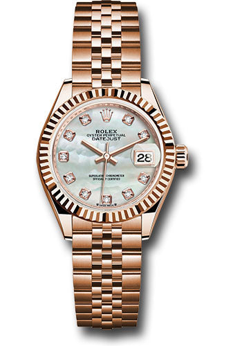 Rolex Everose Gold Lady-Datejust Watch - Fluted Bezel - White Mother-Of-Pearl Diamond Dial - Jubilee Bracelet - 279175 mdj