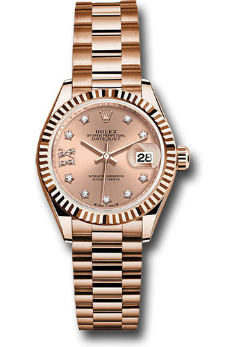 Rolex Everose Gold Lady-Datejust Watch - Fluted Bezel - RosŽ Star Diamond Roman 9 Dial - President Bracelet - 279175 rs9dix8dp