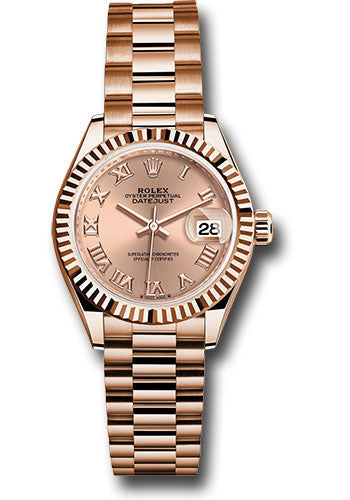 Rolex Everose Gold Lady-Datejust Watch - Fluted Bezel - RosŽ Roman Dial - President Bracelet - 279175 rsrp