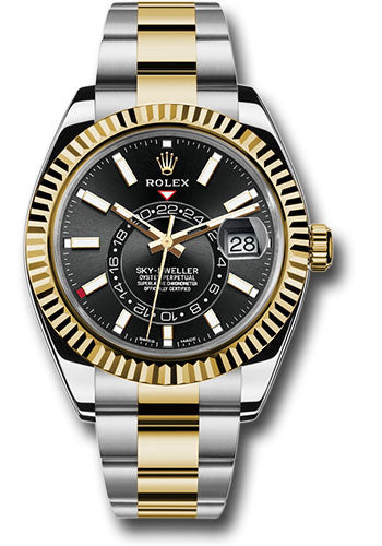 Rolex Yellow Rolesor Sky-Dweller Watch - Black Index Dial - Oyster Bracelet - 326933 bkio