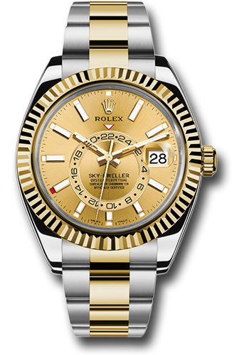 Rolex Yellow Rolesor Sky-Dweller Watch - Champagne Index Dial - Oyster Bracelet - 326933 chio