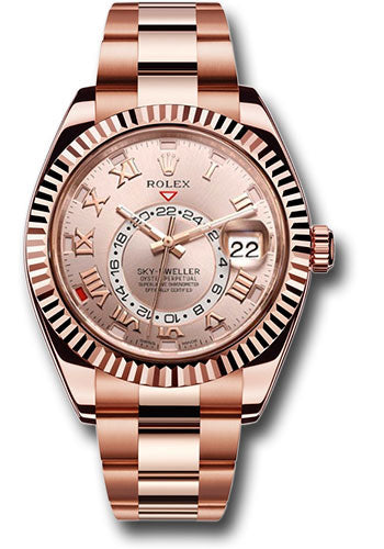 Rolex Everose Gold Sky-Dweller Watch - Sundust Sunray Roman Dial - Oyster Bracelet - 326935 su