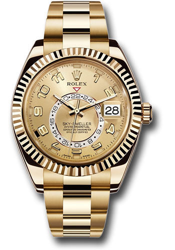 Rolex Yellow Gold Sky-Dweller Watch - Champagne Sunray Arabic Dial - Oyster Bracelet - 326938 ch