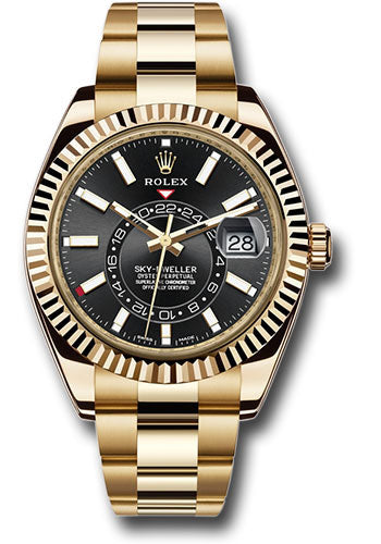 Rolex Yellow Gold Sky-Dweller Watch - Black Index Dial - Oyster Bracelet - 326938 bk