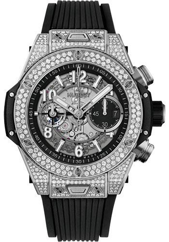 Hublot Big Bang Unico Titanium Pave Watch - 44 mm - White Dial - Black Rubber Strap-421.NX.1170.RX.1704