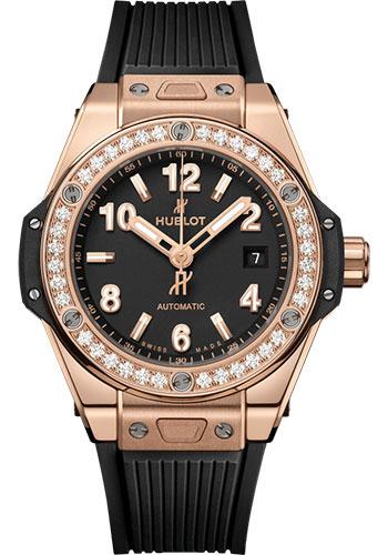 Hublot Big Bang One Click King Gold Diamonds Watch - 33 mm - Black Dial - Black Rubber Strap-485.OX.1180.RX.1204